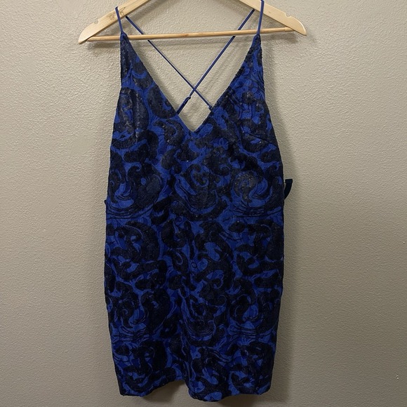 Rubber Ducky Productions Lace Sequins Bodycon Mini Dress Royal Blue Black Size L - Picture 2 of 7